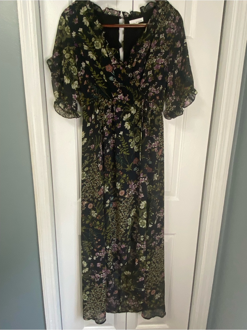 june & hudson Black Maxi Dress with Green and Purple Floral Print